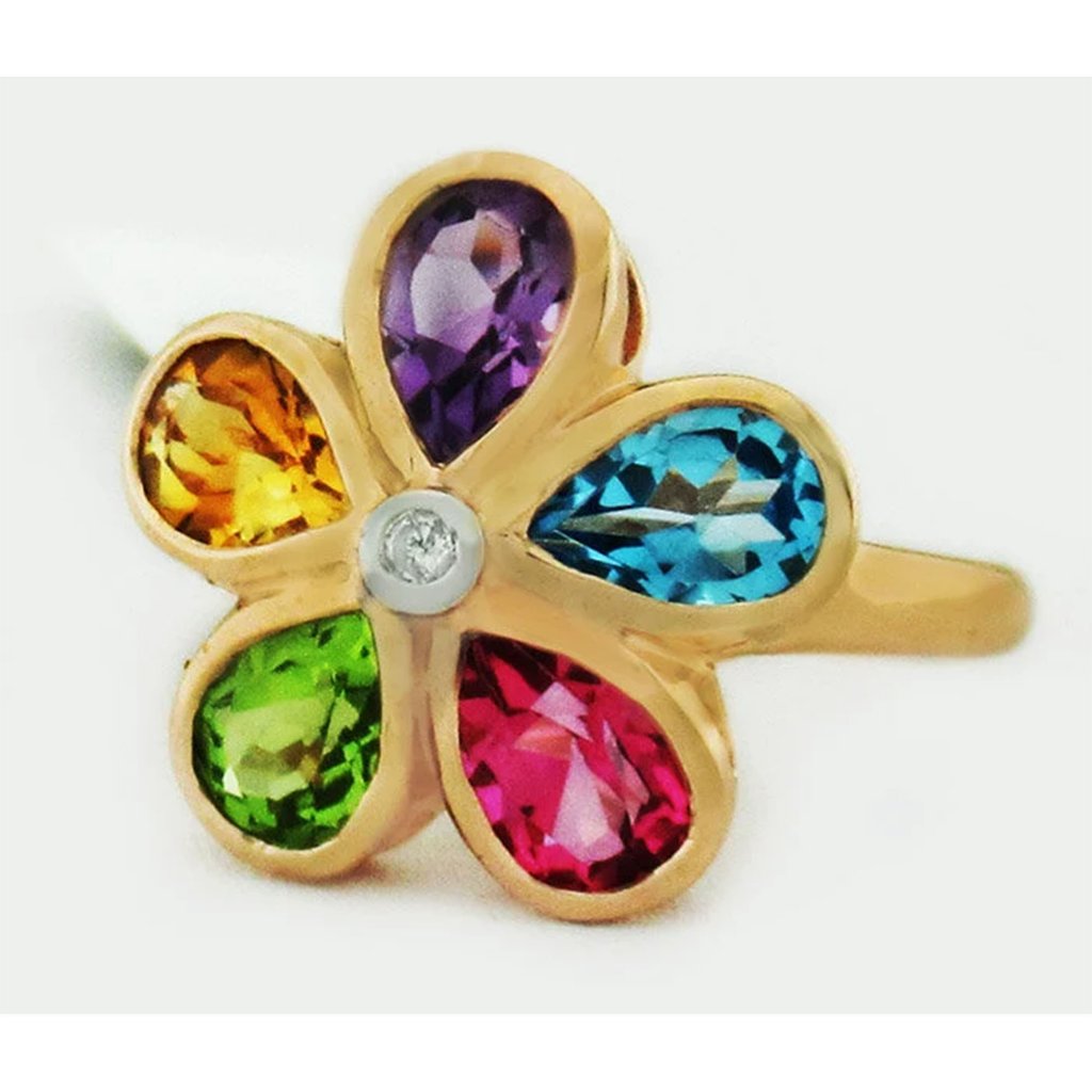 Genuine 2.98 Cts Multi Color Stones & Diamond Ring .925 Silver